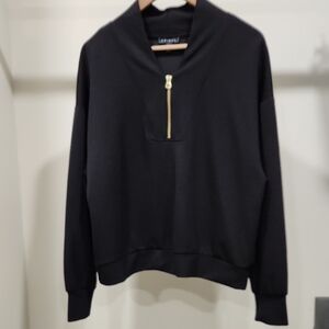 Tribal Black Pullover Hoodie with Gold Zip